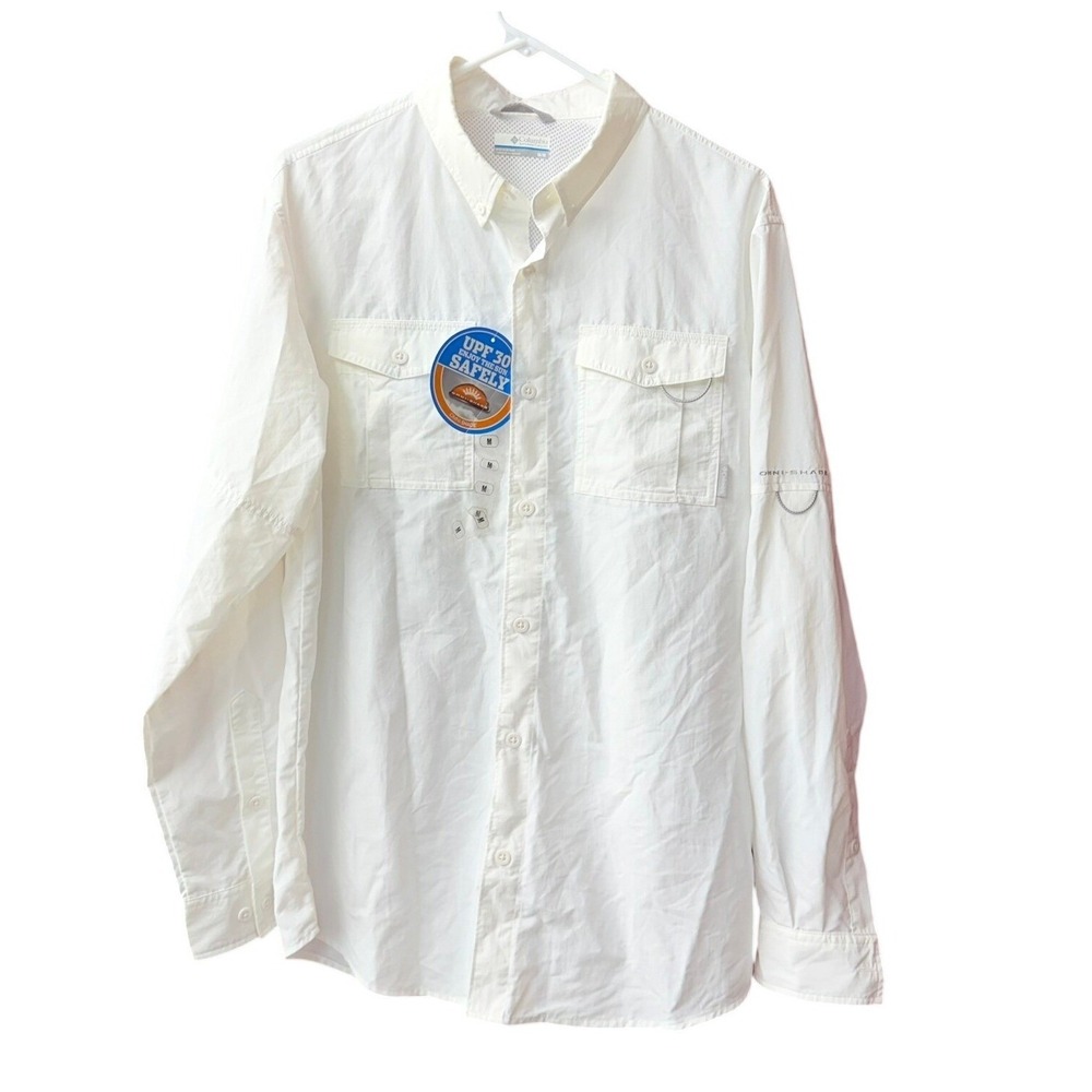 NWT Columbia Fishing Shirt Mens Medium White Glen Meadows UPF 30 Long Sleeve PFG
